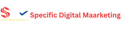 Official logo for Specific Digital Maarketing featuring a red circular icon, a blue checkmark, and red serif typography