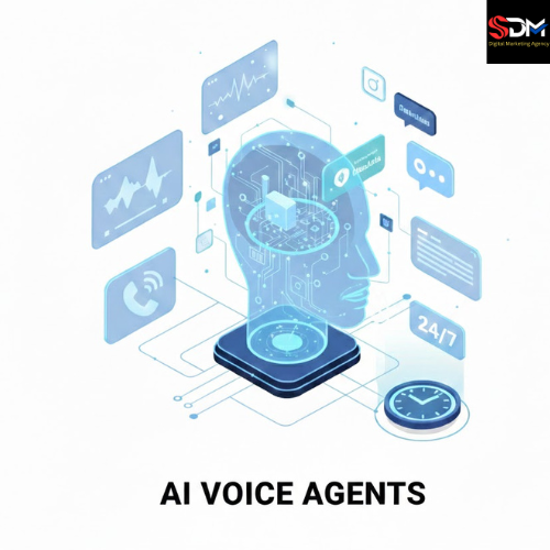 3D isometric technical illustration of an AI neural voice head on a white background, representing Vapi and ElevenLabs automation for 24/7 lead response